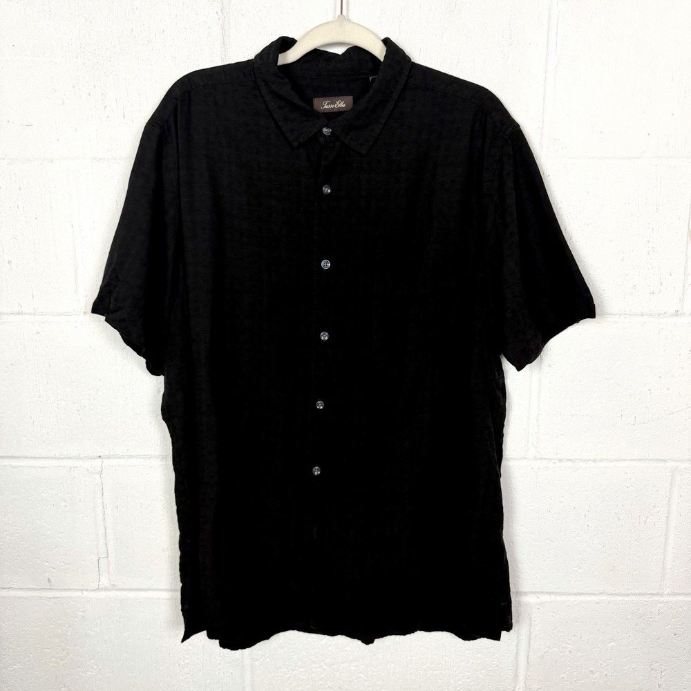 Tasso Elba Short Sleeve Button Up Shirt Silk Black Blend Luxury Old‎ Money XXL